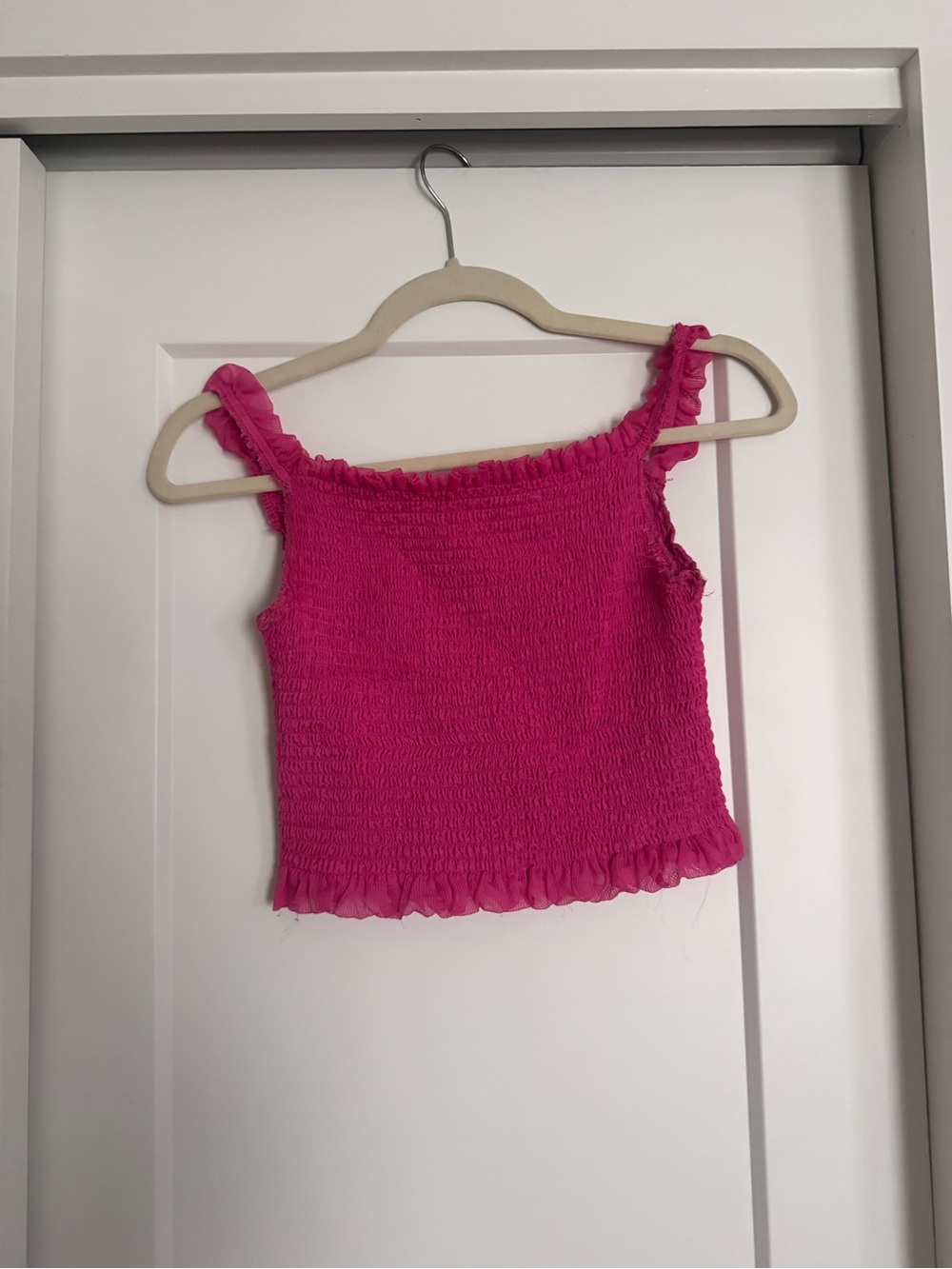 KEEPSAKE the Label Hot Pink Smocked Ruffle Crop Top